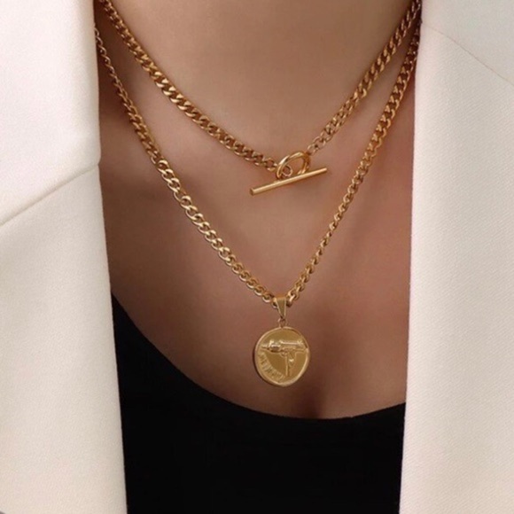 ¥ NEW 18K GOLD COIN CHUNKY CHAIN NECKLACE - Picture 2 of 5